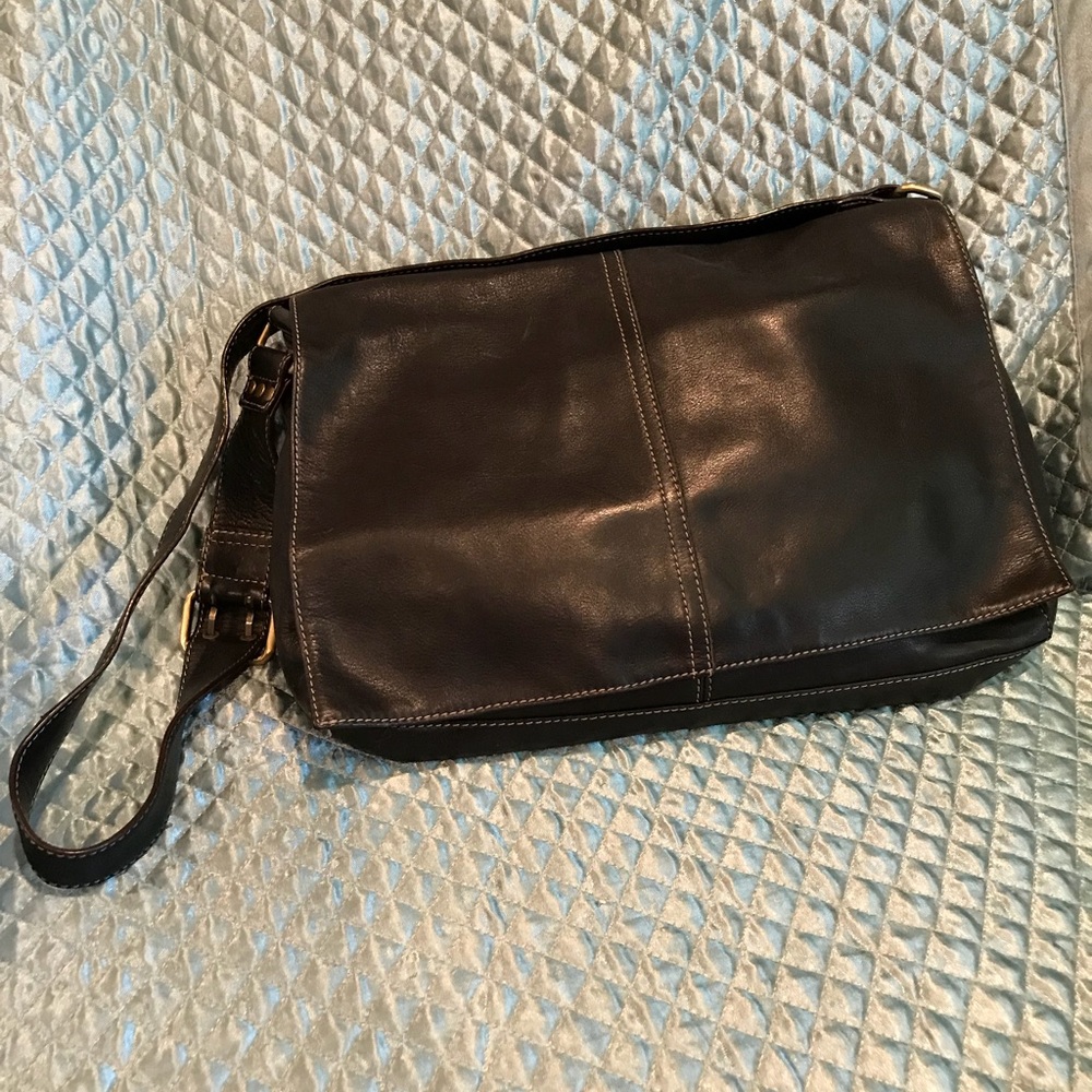 Tignanello Black Leather Messenger Bag